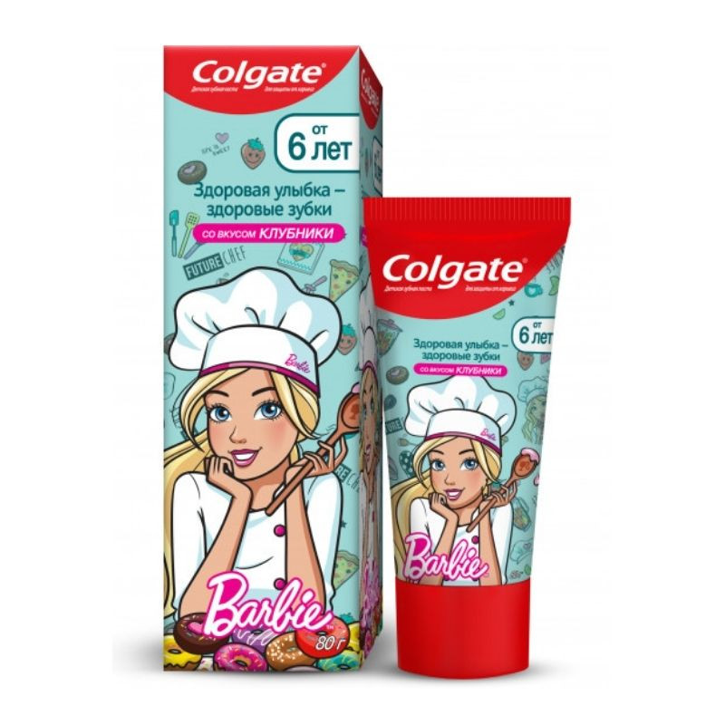 Зубная паста детская Colgate 6+ Barbie, с фторидом 6+, 80 г Дизайн упаковки продукта может отличаться от фотографии на сайте  Зубная паста детская Colgate 6+ Barbie, с фторидом 6+, 80 г (8718951586611)